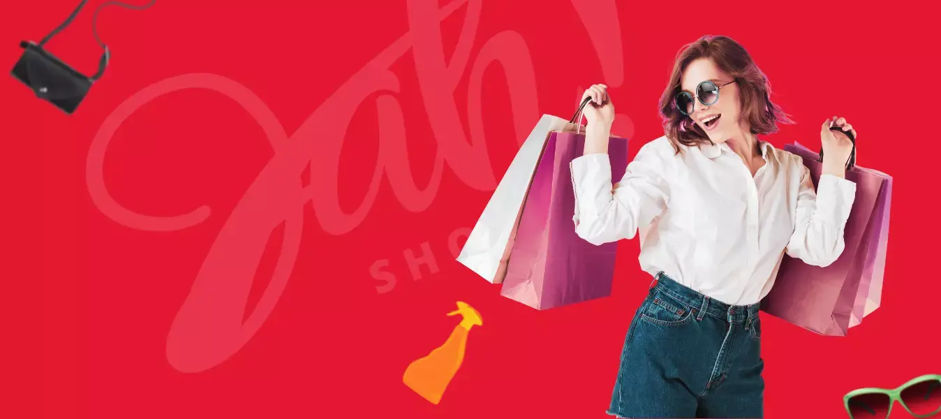 About us banner about a girl with shopping bags