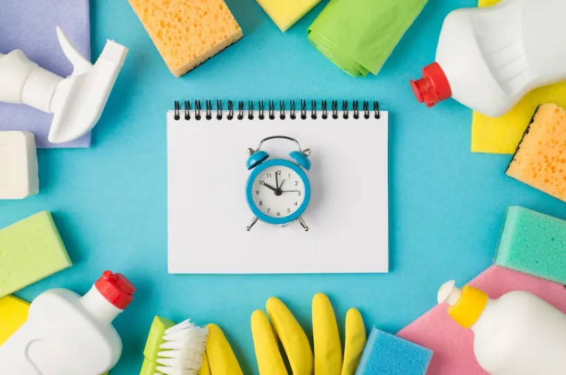 watch surrounded by cleaning products